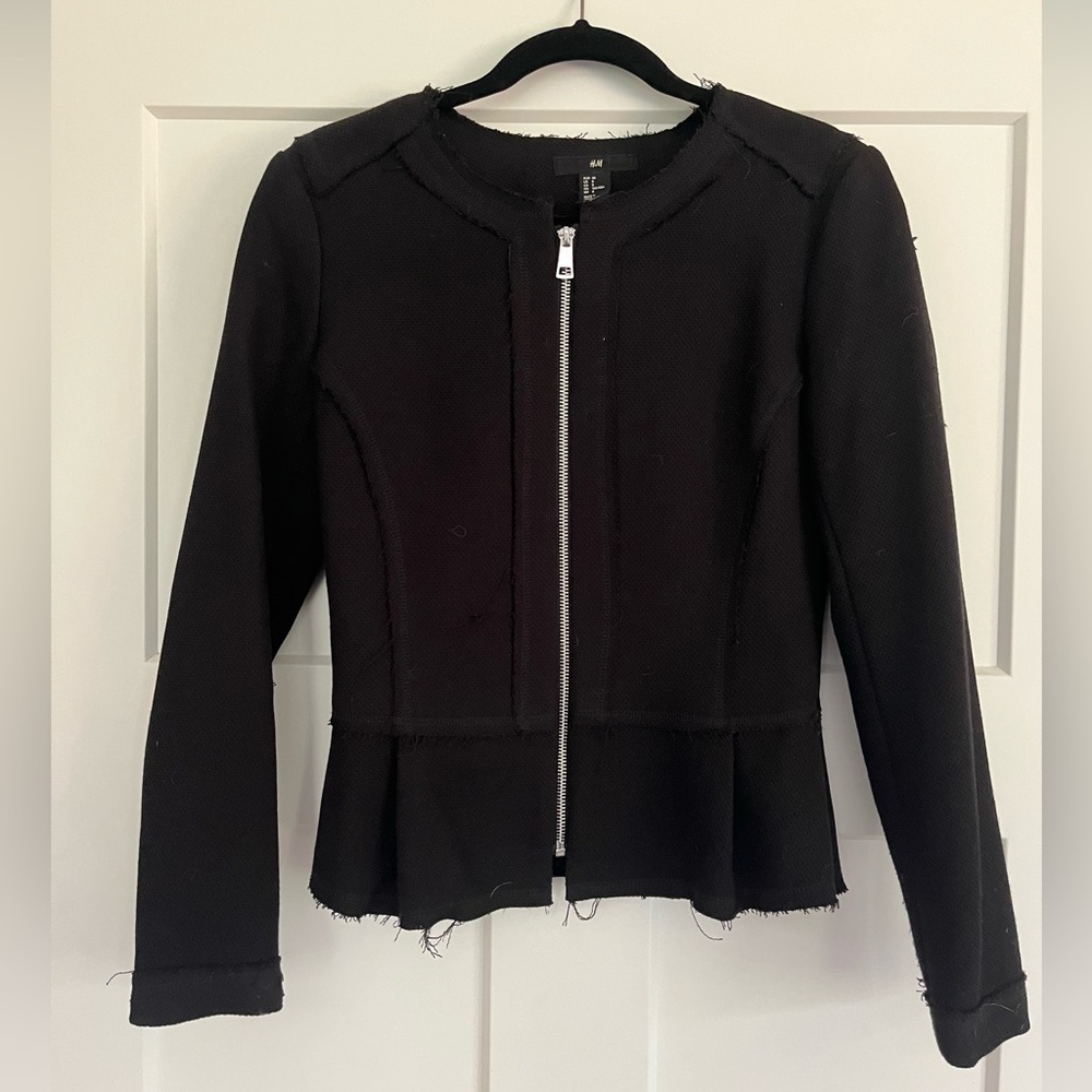 H&M Black Textured Zip-Up Jacket